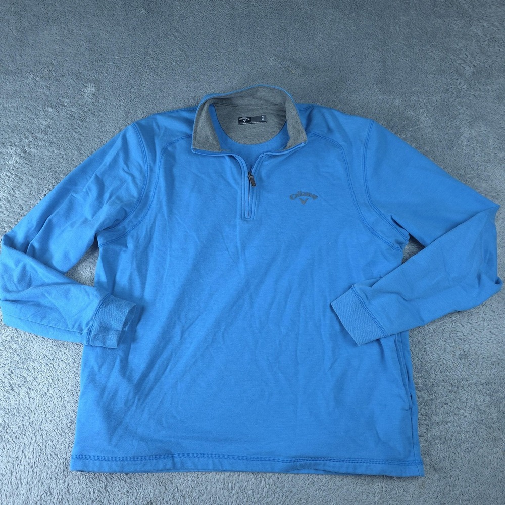 Callaway Pullover Mens Medium Blue 1/4 Zip Mock Neck Stretch Golf Top Layer